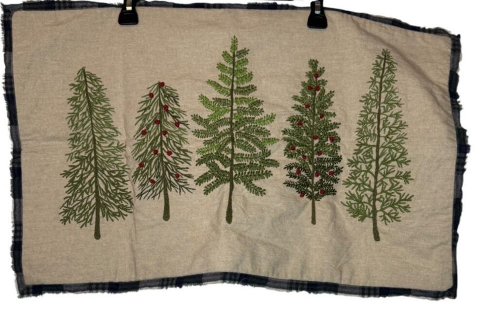 Pottery Barn Forest Embroidered Christmas Tree Lumbar Pillow Cover 16x26